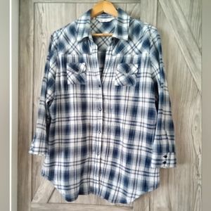 Bianca Nygard Blue Silver Plaid Shirt 14